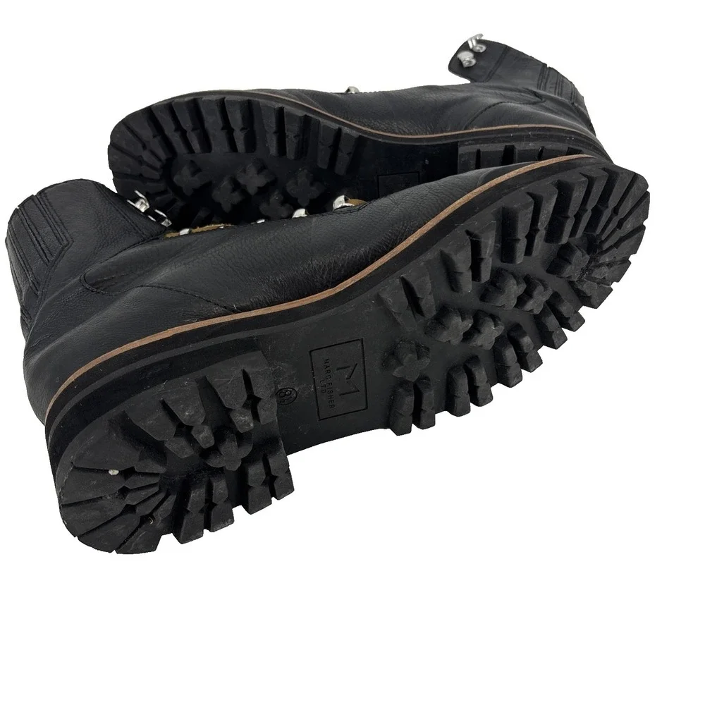 Marc Fisher W-8.5M Lizzie Black Leather & Sheepkin Lugsole Ankle‎ Boots